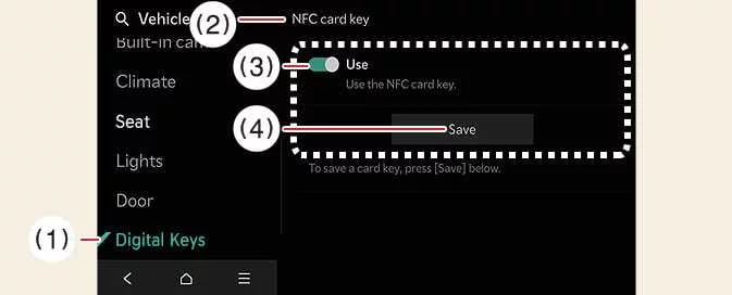 Kia EV6 NFC card key delete option in infotainment settings