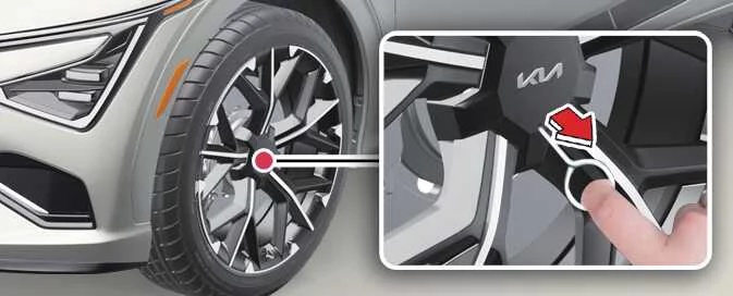 Kia EV6 wheel cover removal tool included with Tire Mobility Kit