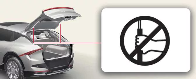 Kia EV6 liftgate gas lifter warning and safety support area